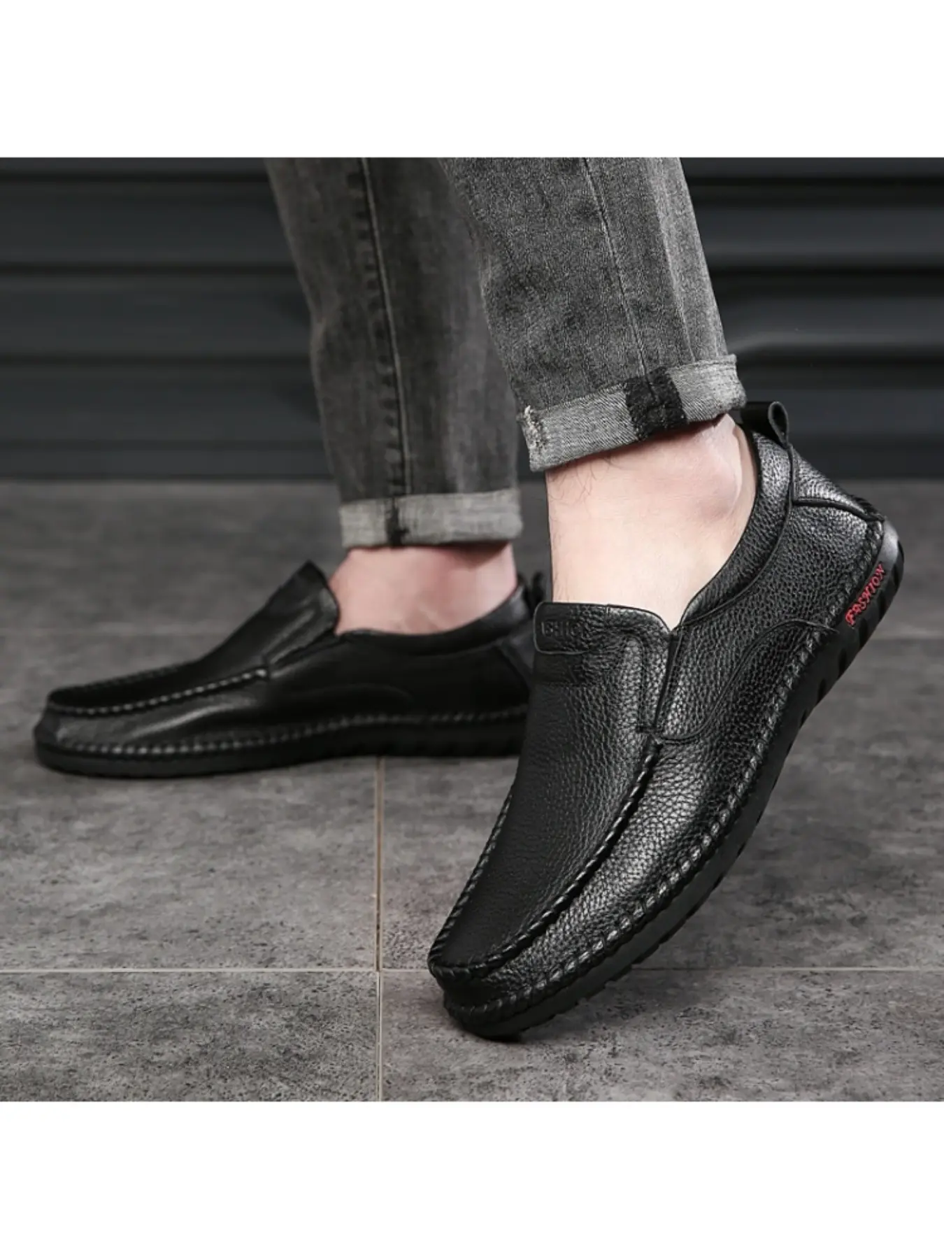New Men's Casual Leather Shoes, Business Daily Wear, Office, Slip-On Design, Flat, Colors, Lightweight Comfortable Footwear, Rubber