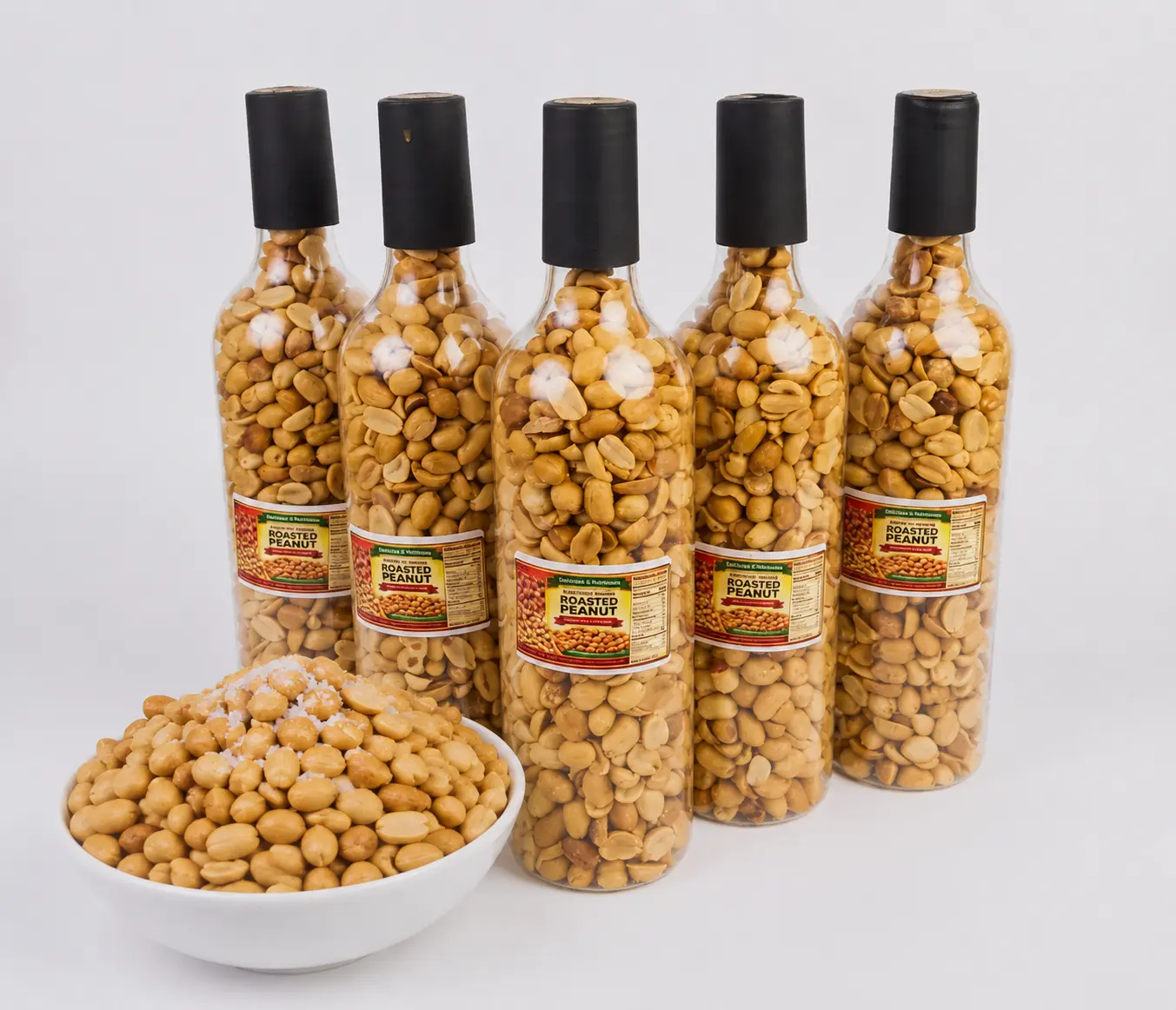 Nigerian Traditional Style Roasted Peanuts - Lightly Salted -  Tamper-Evident Champagne Plastic Bottle, Plant-Based Gluten-Free Snack