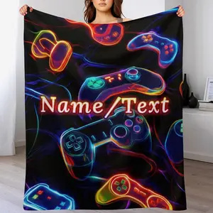 Custom Name Cool Color Gamepad Blanket,Personalized Name Gift ,Suit for The Sofa, Bed, Travel, Camping, Living Room, Office, Chair，Gifts for Family or Child  ,Friend , Send your custom text via shop chat to personalize