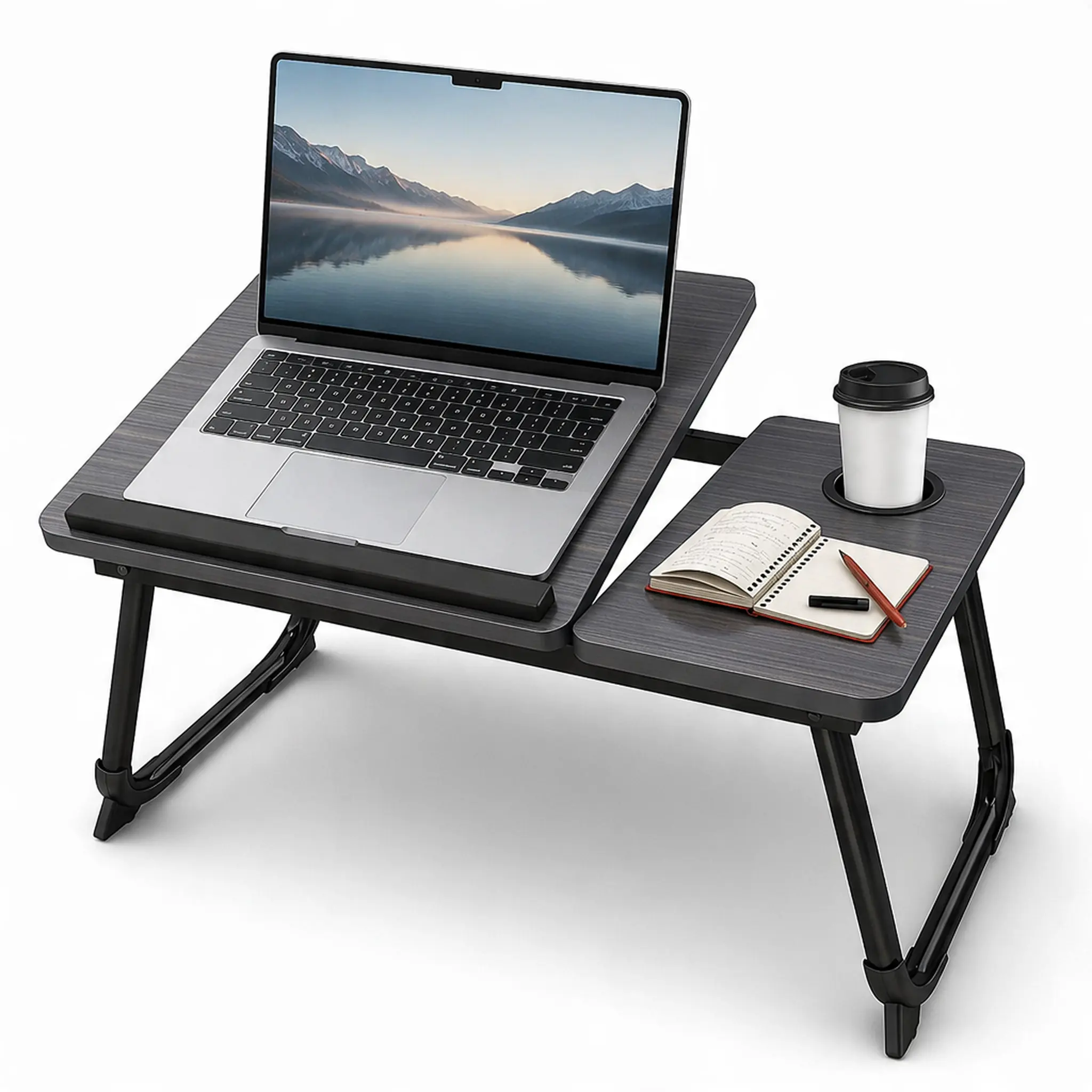 Foldable Laptop Desk for Bed & Couch, Portable Lap Desk with Cup Holder, Adjustable Laptop Stand Table for Working from Home, Writing, Breakfast Tray, Movie Watching, Study Desk, Bed Tray Table with Folding Legs