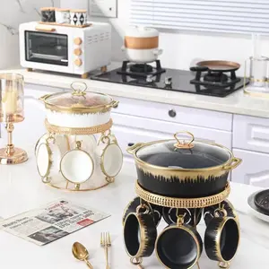 Luxury Black & Gold Soup Tureen Set with Crown Lid – Premium Serving Bowl with Stand & Matching Cups – Elegant Royal Design for Dining & Special Occasions