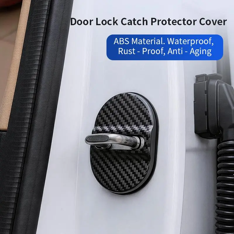 2026 New Carbon Fiber Car Door Lock Catch Protector Cover, Self-Adhesive Anti-Rust Waterproof Noise Reduction Door Latch Guard
