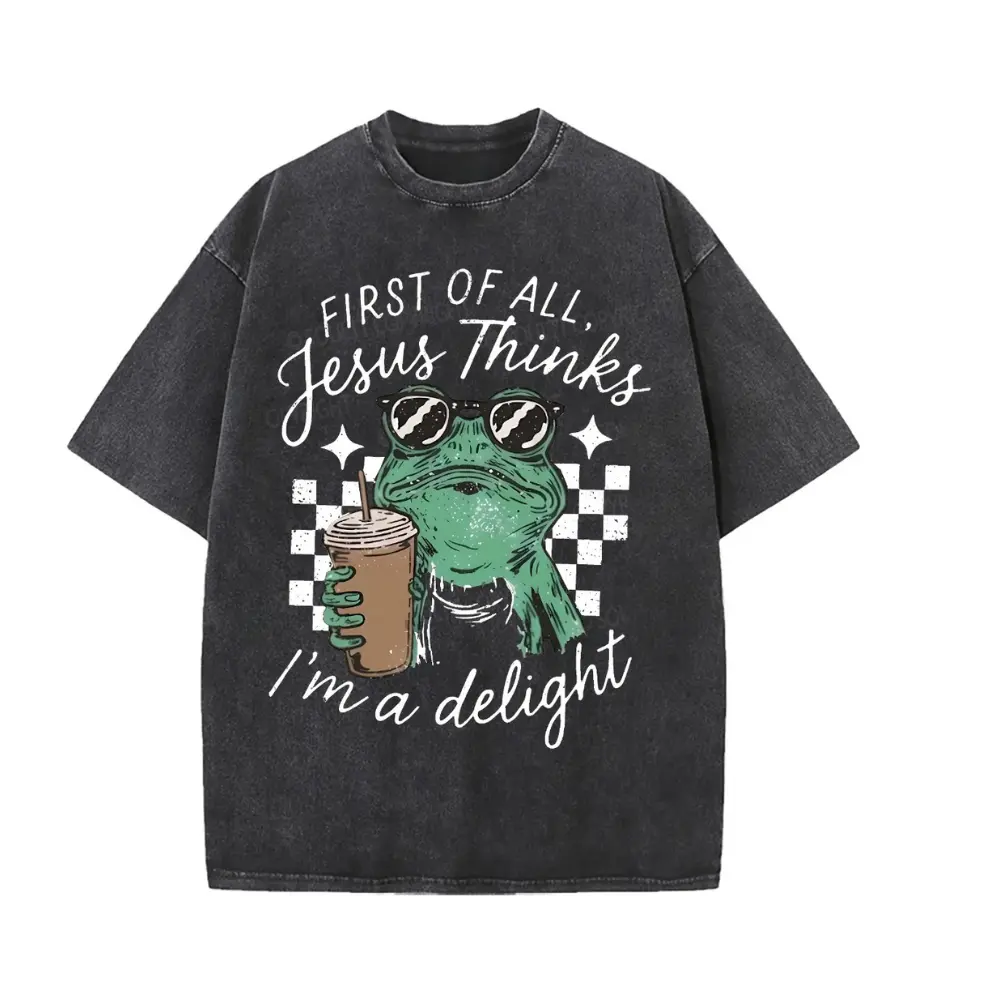 Jesus Thinks I'm A Delight Tee • Vintage Oversized Cute Frog Iced Coffee Christian Shirt