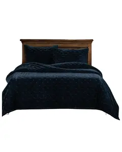 Hiend Accents Unisex Midnight Blue Stella Faux Silk Velvet 3-Piece King Quilt - Pk6700-Kg-Mb
