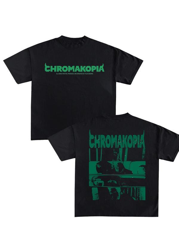 Chromakopia Creative Typography Graphic Tee, Comfortable Casual Short-Sleeve, 180g Cotton Double-Sided Printed T-Shirt
