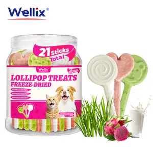 Wellix 21pcs Lollipop Freeze-Dried Treats for Cats & Dogs – 3 Fun Flavors (Cat Grass, Goat Milk, Dragon Fruit), Low-Calorie