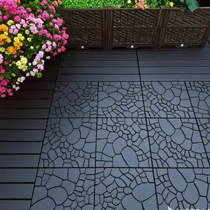 44pcs Stone texture 12" Patio Deck Tiles, DIY Module Interlocking Decking Tiles Floor Tile,Easy and Quick Installation Court Tiles