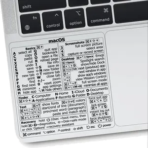 Mac OS Shortcuts Sticker | Keyboard Stickers for macOS | No-Residue Laminated Vinyl MacBook Cheatsheet for Laptop | MacBook Shortcuts 2025, Mac OS & Office Keyboard Shortcut Stickers, Use Quick Tips Decals for MacBook Laptop Reference Cheat Sheet (Clear/B
