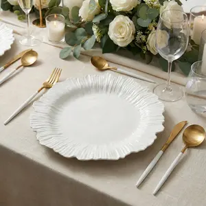 10 Pack Economy Plastic Charger Plates – 13" Pearl White Reef Rim Design Chargers for Weddings & Parties