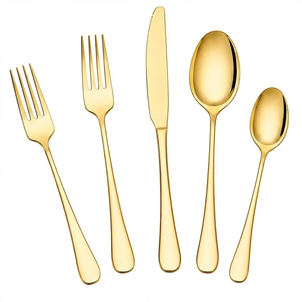 20-Piece Golden Silverware Tableware Set, with Bonus 4 Steak Knives Flatware Set for 4, Food-Grade Stainless Steel Cutlery Set, Mirror Polished Utensils Set, Include Spoon and Fork Set for Home Kitchen Restaurant