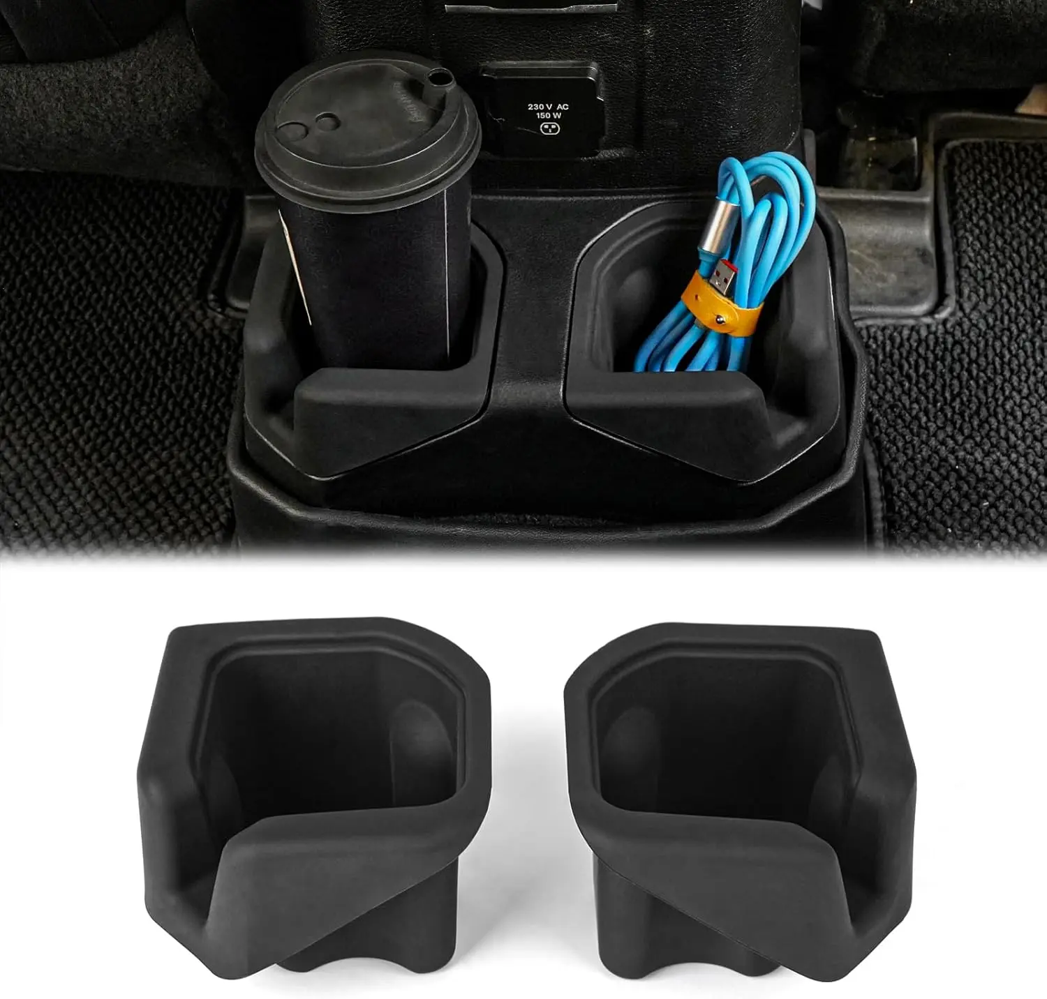 Silicone Cup Holder Coasters Compatible with Jeep Wrangler JL JLU 4XE 2018-2024 & Gladiator JT 2020-2024 4 Door,Anti-Slip Cup Holder Mats Pad Insert CupHolder Liner 2PCS