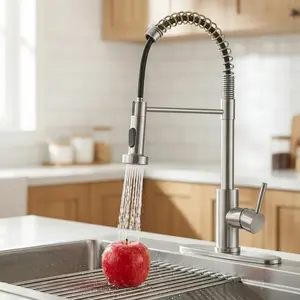 Kitchen Faucet with Pull Down Sprayer, Industrial Single Handle Kitchen Sink Faucet, 1 Hole or 3 Hole Stainless Steel Faucet with 360° Swivel, Dual Spray Modes for Farmhouse Camper Laundry Utility RV Wet Bar Sinks