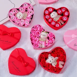 1 box - Valentine's Day gift, simulated rose, cute white plush teddy bear, flower shaped soap that can be used, heart-shaped box creative perfect souvenir, Mother's Day practical activity small gift, Surprise Gifts, Romantic Gift Box, Mothers Day Box