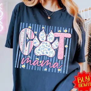 Cat Mama Striped Shirt, Floral Cat Mom Shirt , Girly Retro Mama , Mother’s Day Gift for Cat Lover.