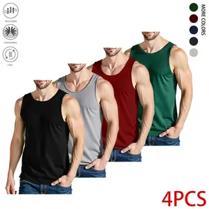 Men’s 4-piece pure cotton performance tank top set — sleeveless casual summer tops with breathable crew neck, breathable athletic pullover for summer, versatile styling | minimalist style | durable fabric