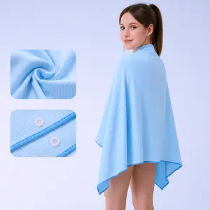 Wearable Quick Dry Swim Towel Cape - Microfiber Bath Towel - Lightweight Absorbent Beach Wrap for Travel Pool Gym - Solid Blue Color - Lab Tested Durability