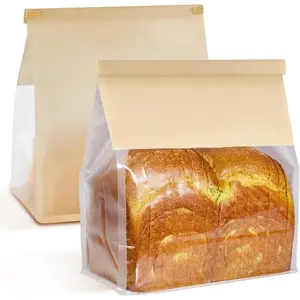 50Pcs Large Bread Bags for Homemade Bread, Resealable Sourdough Bread Bags, Clear Front Tin Tie Tab Lock Bread Storage Bags with Window Paper Treat Bags (8.7x4.3x11 Inch)