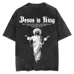 Jesus Is King 'Alpha & Omega' Christian Washed T-shirt, Faded Graphic Tee, Retro Style Shirt, Classic Shirt, Vintage Top, Oversized Washed Cotton Tee for Men & Women Ash Trevino Merch
