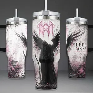 Sleep Token Ritual Tumbler, Take Me Back To Eden 40oz Cup with Handle, Vessel Pink Cherry Blossom 20oz Stainless Steel Travel Mug, Alt Metal Fan Gift, Sleep Token Inspired Insulated Tumbler