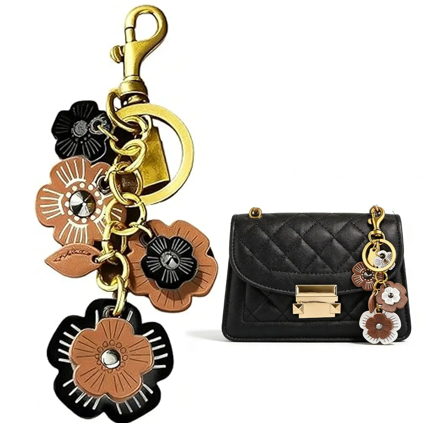 Leather Flower Bag Charm for Women, Cute Floral Fashion Keychain Car Hanging Keyring Purse Charm Decoration for Handbags, Cute Keychains Key Charms
