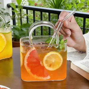 26Oz Aesthetic Handbag Glass Mug, Unique Shaped Thick-Bottom Drinkware, Multifunctional Glasses for Women's Party Gifts, Viral Kitchenware Drink Holder, Glass Mug Glasses