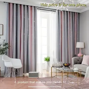 Star Hollow Stripe Curtain, Dual-Layer Light Blocking Sheer Window Drapes, Bedroom Curtains for Girls' Room Princess Style, Interior Decoration Accessories