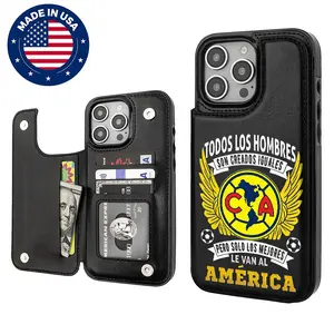 Club América Fan Aesthetic Design Pattern Casing For iphone 16 15 14 13 12 Plus Pro Max Flaunt Mobile Phone Case TPU pu Leather Card Holder Drop Protection Shockproof Protector Vintage Fashion Trend Anti-scratch Stylish Smartphone