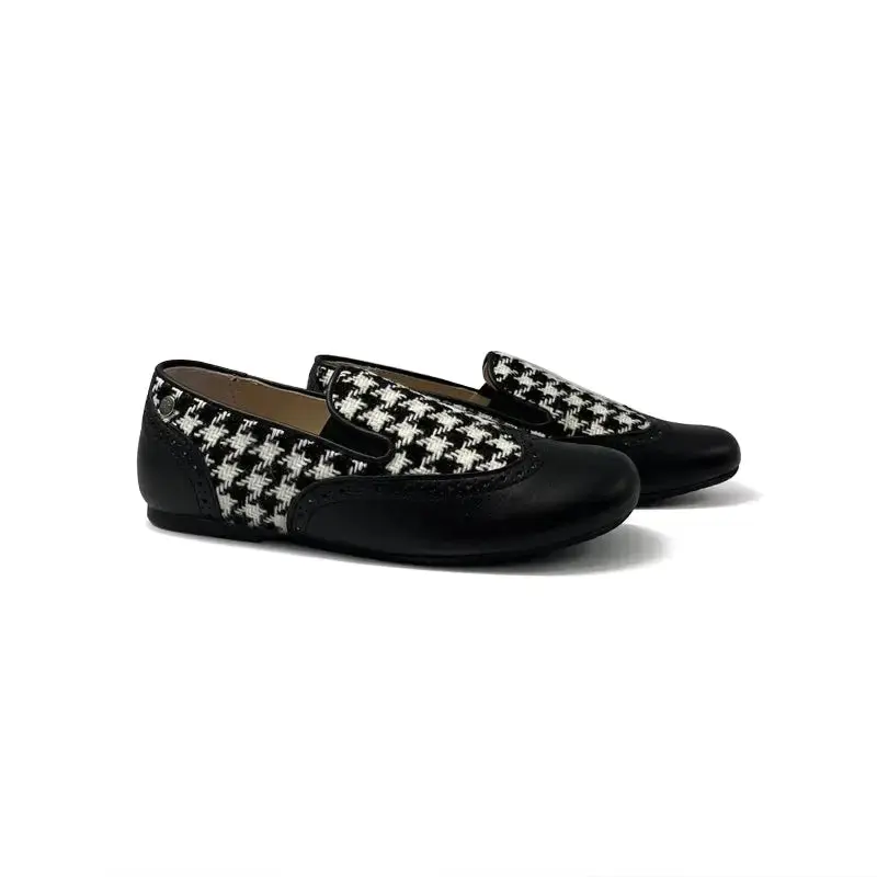 Manuela De Juan Black White Houndstooth Smoking Shoe