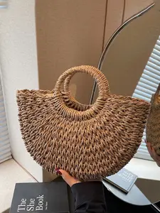 1pc Ladies' fashionable, simple, casual, retro solid color handbag purse suitable for daily commuting, beach vacation, straw woven bag, Summer Handbag, Woven Purses, Trendy Commuter Purse, Vintage Handbag, practical and versatile, a must-have for ladies