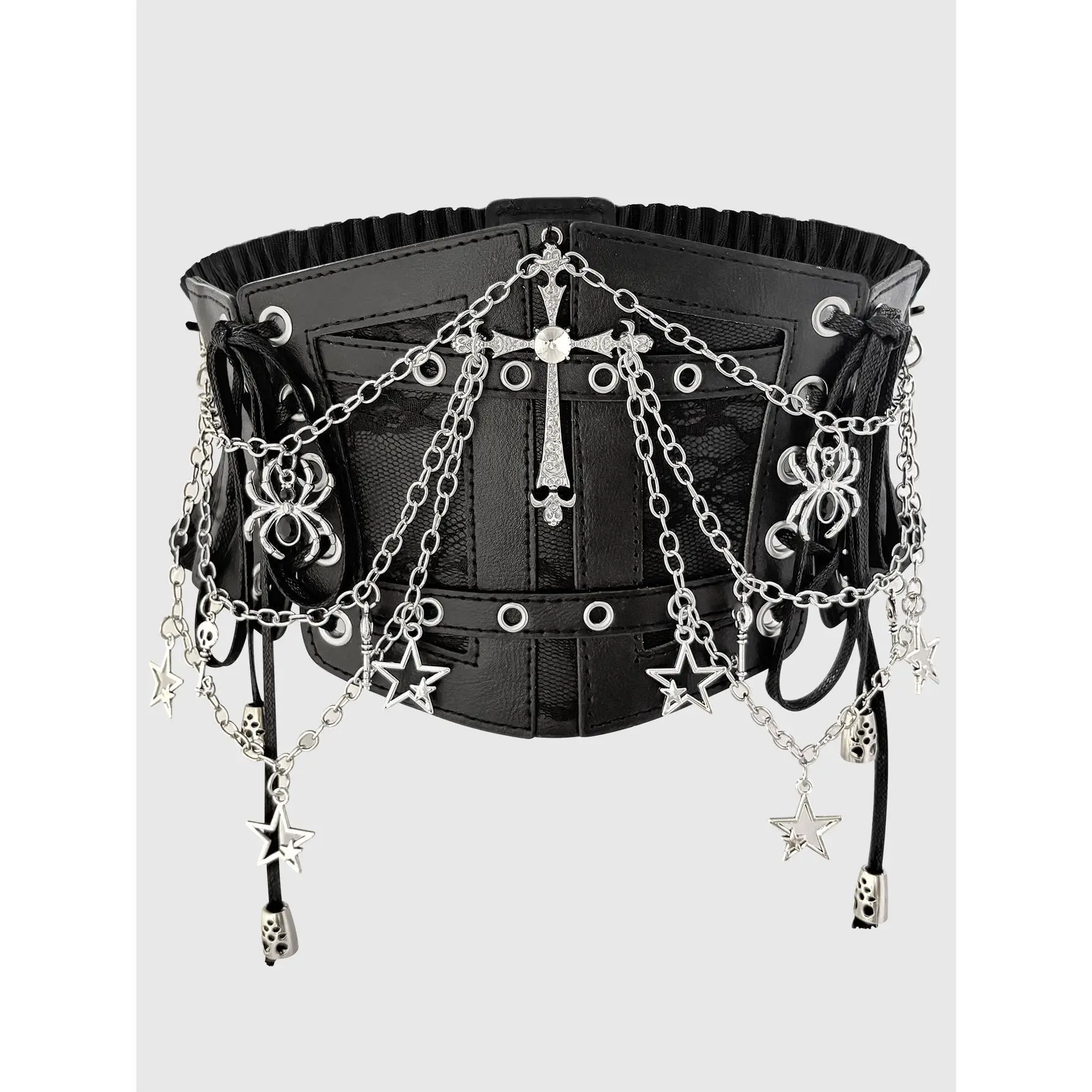HERSHINE Women's Fashion Cross Chain Elastic Wide Belt, Y2K Gothic