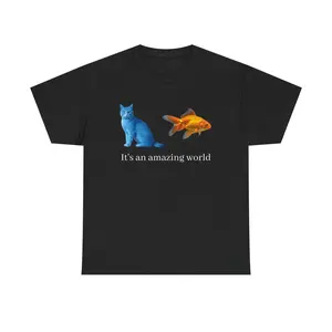 Blue Cat and Goldfish It's an Amazing World T-Shirt