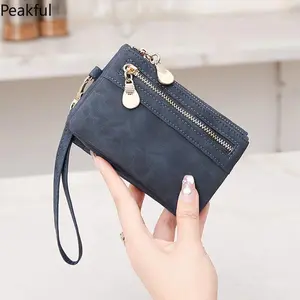 Retro foldingzipper wallet high-quality PUleather portablemultifunctional women's walletfashionable withID card window wrist bag