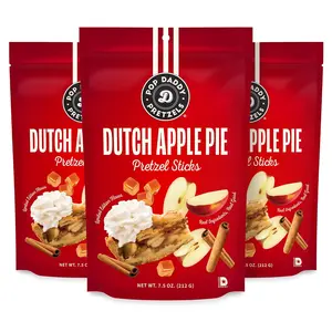 Pop Daddy Pretzels Sticks | Healthy Gourmet Flavored Pretzels Snacks | 7.5oz Individual Bags | 3 Pack | Dutch Apple Pie (Limited Flavor)