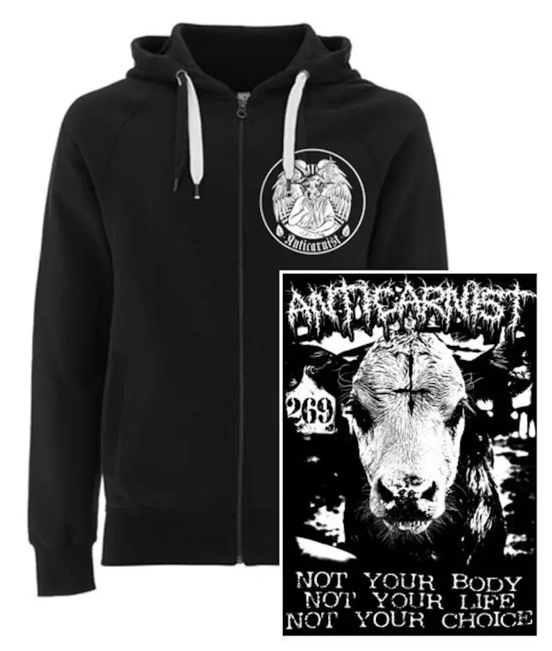Vegan Hoodie, Vegan Hooded Top, Vegan Hood, Vegan Sweatshirt, Vegan Sweater, 'Not Yours' Sweatshirt, Anticarnist, Vegan Clothing Menswear Sleeve