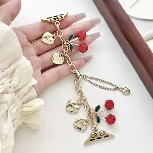 Adjustable Cherry Gold Heart Pendant Metal Band for Women, Compatible with Apple Watch 38-49mm, Perfect Gift for Birthday Valentine's Day Mother's Day