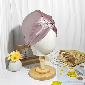 Mireille Silk Bonnet 100% Mulberry Silk Double Layer Haircare Bonnet Natural Silk Cap for Sleeping Women Pink Nightcap Gifts for Female Heatless
