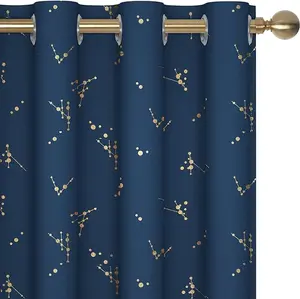 Deconovo Blackout Curtains (2 Panels, Gold Constellation Foil Print) – Thermal Insulated & Soundproof Drapes for Living Room, Bedroom, Sliding Doors & Office