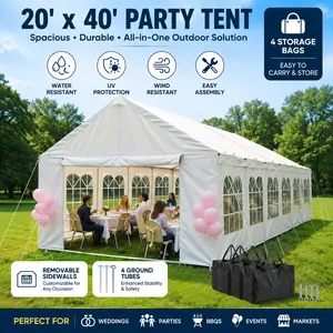 Elon 20x40 ft Party Tent Carport Canopy Commercial Event Gazebo with Removable Sidewalls Waterproof Heavy Duty Outdoor Shelter Pavilion for Wedding BBQ Backyard Gatherings Vehicle Parking with Ground Tubes and Four Storage Bags