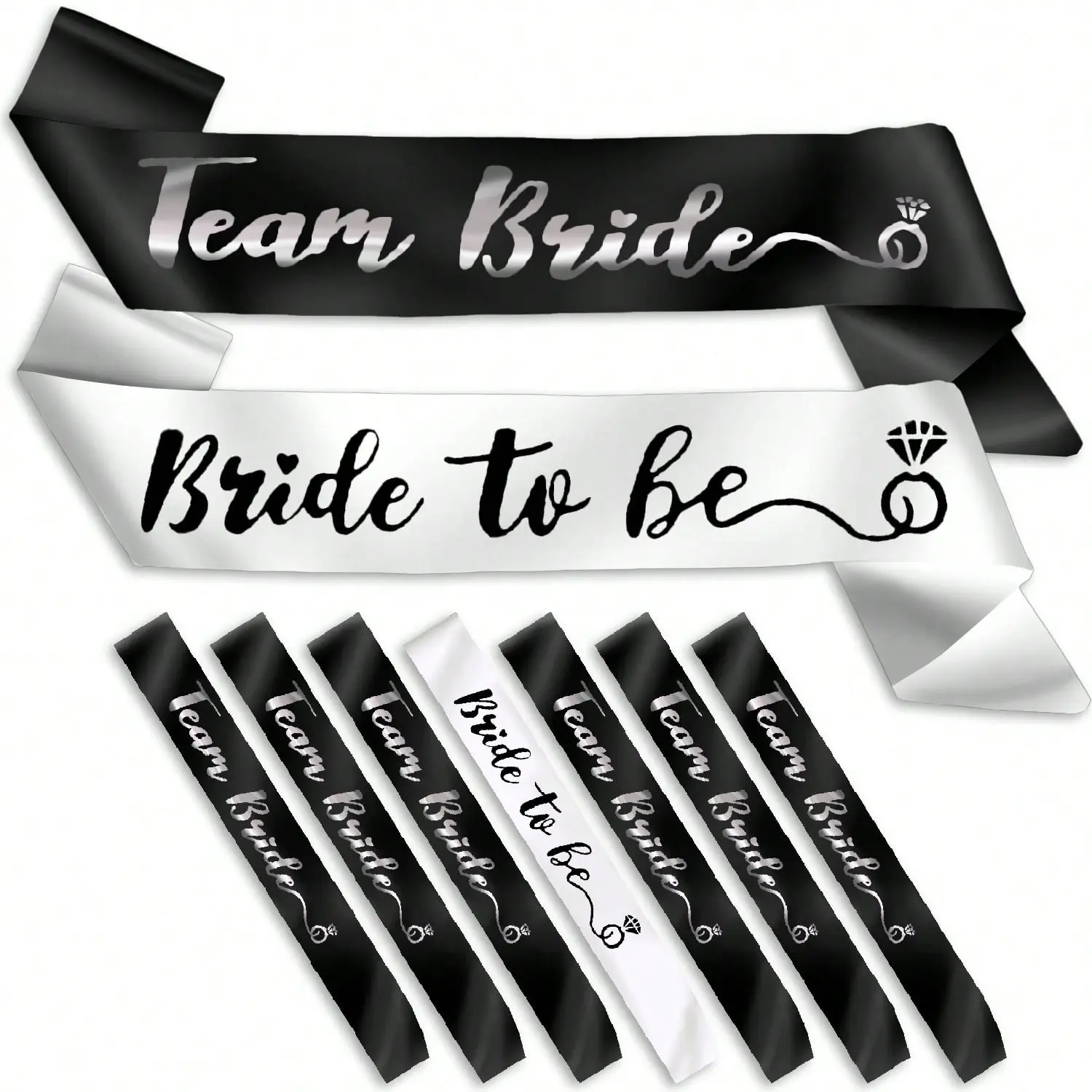 1/7/11 Pcs Silver Glitter Bridal Sash Set, Black Bridesmaid Bride Sequins Shoulder Sashes, Bachelorette Wedding Party Dress Up Sash Accessories, Suitable for Bachelorette Party, Wedding Decor, Bridal Shower and Bridesmaid Gift Supplies