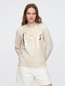 Gap Relaxed Gap Logo Sweatshirt - Comfy Fleece Pullover with Drawcord Hood & Kanga Pockets for Women