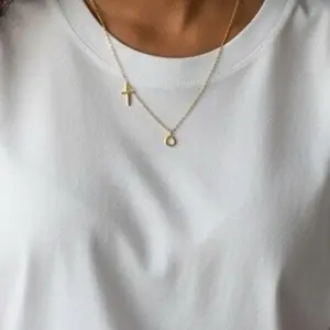 Initial Stainless Steel Necklace with Cross Charm Tarnish Resistant Elegant Jewelry for Women