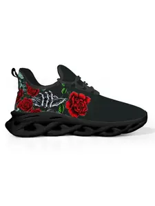Neutral Couple Festival Gift Sports Casual Shoes, Workout Sneakers, Rose Print Soft Sole Breathable Durable Anti-Slip Athletic Running Shoes, All Seasons Comfortable Sneakers