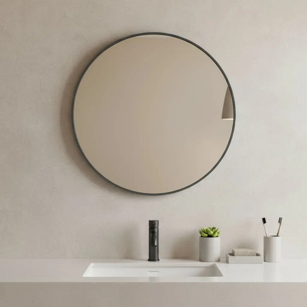 360 Stand 20 in. Round Modern Bathroom Vanity Mirror - Metal Frame, Waterproof, Wall-Mounted, Partial Assembly (Replaces HomeRoots 636255), Glass Bathroom Mirrors, Bedroom, Wall Mirror