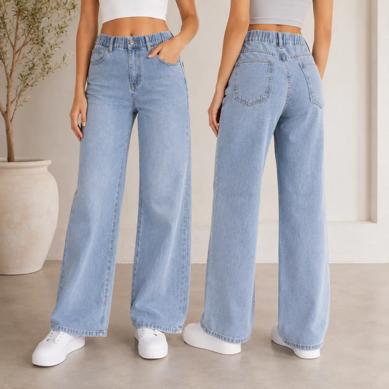 Women’s Casual Wide Leg Jeans, Light Blue High Waist Denim Pants, Relaxed Loose Fit Jeans for Summer Fall Daily Outfits