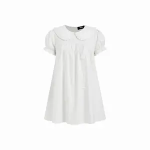 Cider Cotton-blend Peter Pan Collar Puff Sleeve Lace Trim Mini Dress SwimWeek