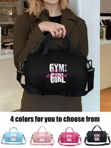Dumbbell Pattern Fitness Girl Attitude Shoulder Bag, Adjustable Strap & Top Handle, Durable Fabric Mini Bag, Athletic Bag, Casual Sports Bag, Multifunctional Gym Bag, Sports Bags