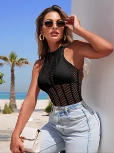Women's Fishnet Cover Ups, Solid Color Hollow Out Swimsuit Top, Ladies Swimwear for Beach Holiday Vacation, Fishnet Beachwear, Swimwear Coverups