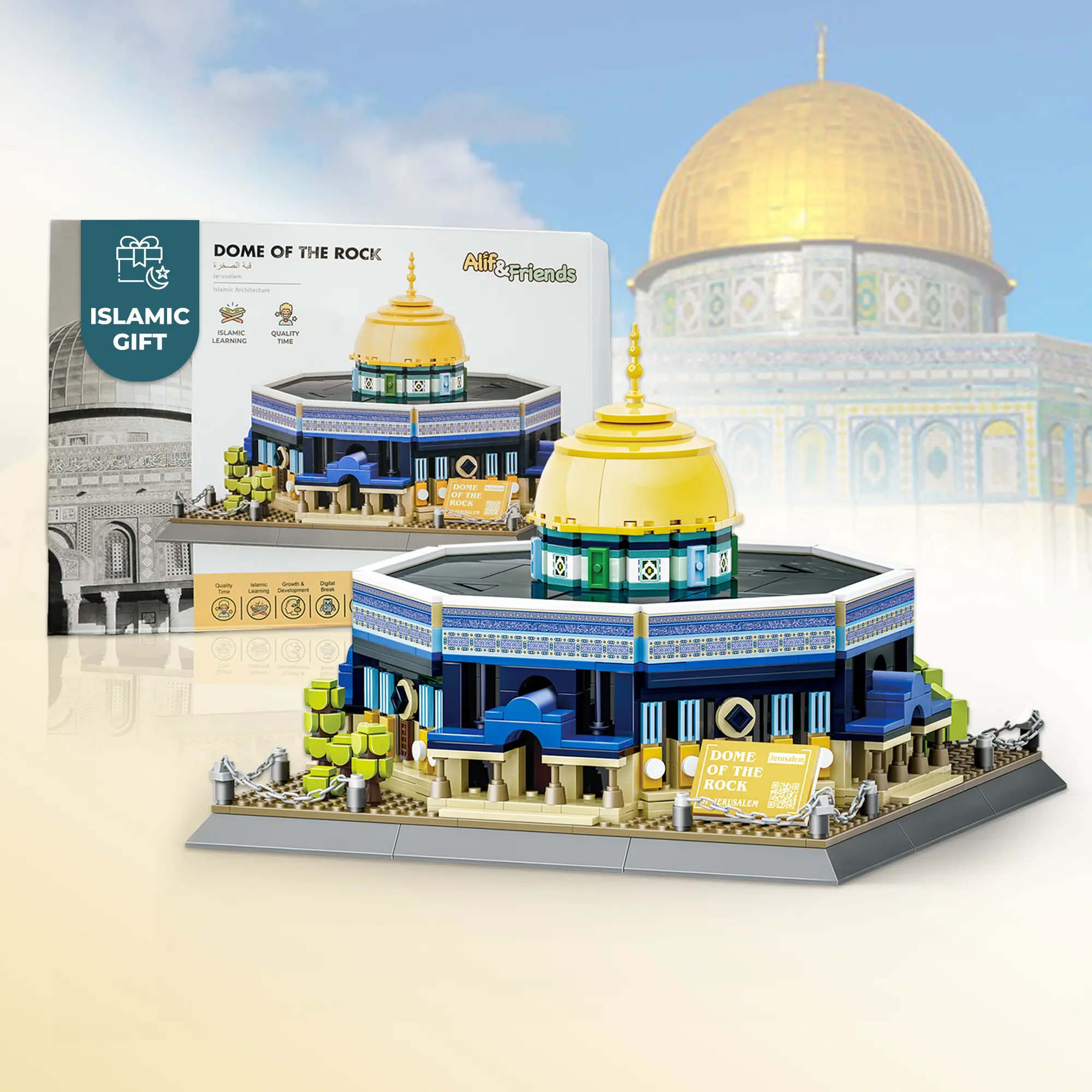 Alif and Friends Dome of The Rock Building Blocks Set - 900+ Pcs Islamic Building Toys - Al-Aqsa Mosque Perfect Eid Gifts for Kids