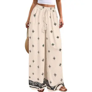 PrettyGarden Women's Wide Leg Palazzo Pants  Summer Boho Floral Trousers Spring Flowy Beach Vacation Clothes Resort Wear