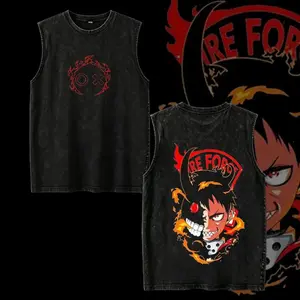 Returns Fire Force "Demon Appetite" Washed Tee featuring a Fiery Expression Design  Streetcore Anime Grail Fit Cotton Men's Wear. Trendy Retro Men's Vest. tiktokshopspringglowup